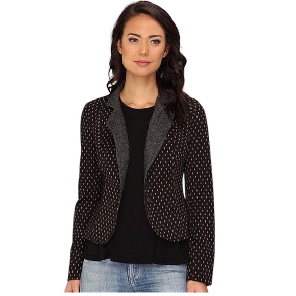 Free People Black Tan Quilted Polka Dot Knit Blazer Jacket - Picture 1 of 15